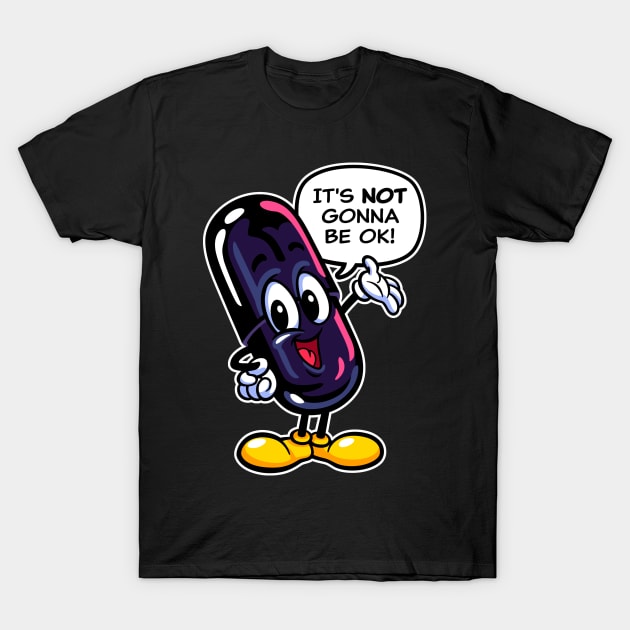 Black Pill ~ Retro Cartoon Mascot T-Shirt by CTKR Studio